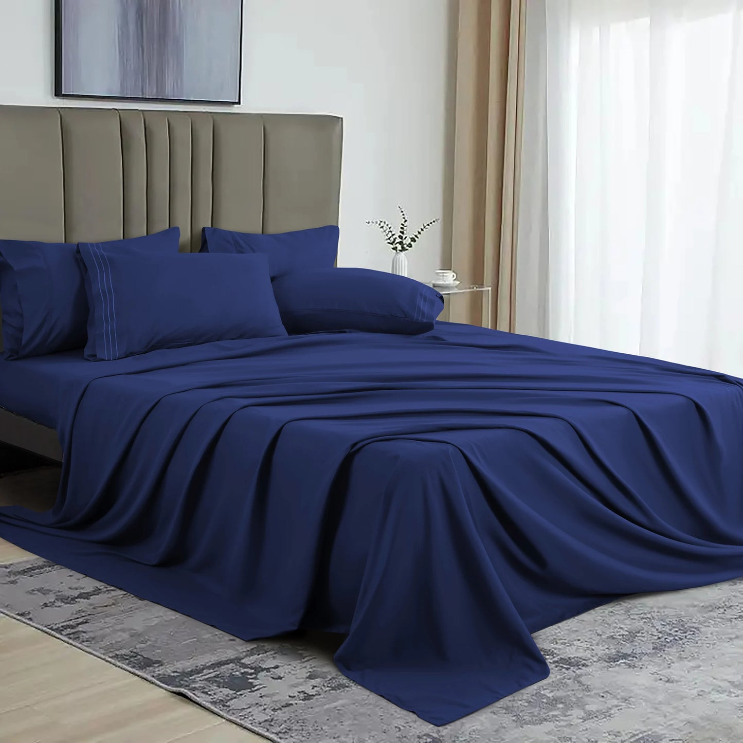 6Pcs Sheet Sets - Extra Soft Hotel Bed Sheets 16 inches Deep Pocket - Deep Pocket Fitted Sheet, Flat Sheet And 4 Pillowcases