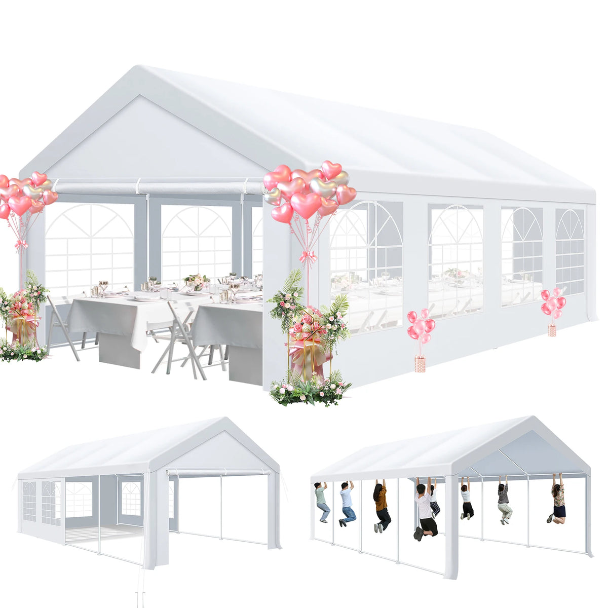 10x30FT Party Tent Heavy Duty, Large Outdoor Wedding Tents for Parties with 8 Sidewalls & Built-in Sandbags,Waterproof Event Canopy Gazebo Commercial Tent for Carport,Camping,Patio,Windproof