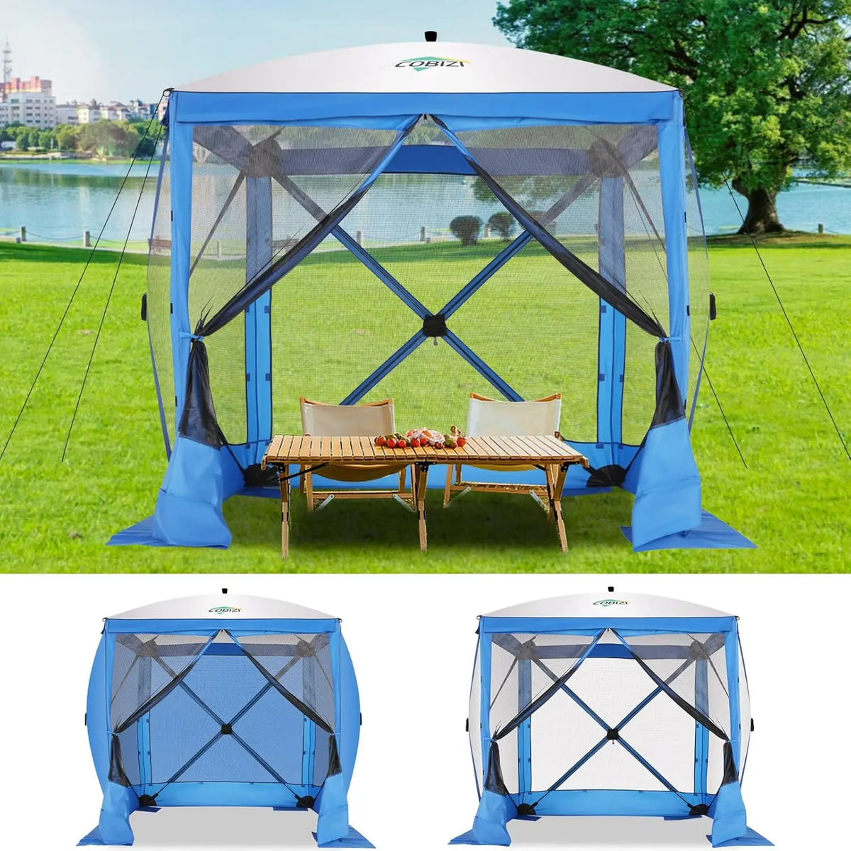 8x8ft Pop Up Gazebo Screen Tent Portable Outdoor Canopy Sunshade Shelter Awning With Carry Bag Ground Stakes With 3 Sidewall