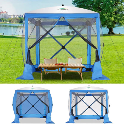 8x8ft Pop Up Gazebo Screen Tent Portable Outdoor Canopy Sunshade Shelter Awning With Carry Bag Ground Stakes With 3 Sidewall