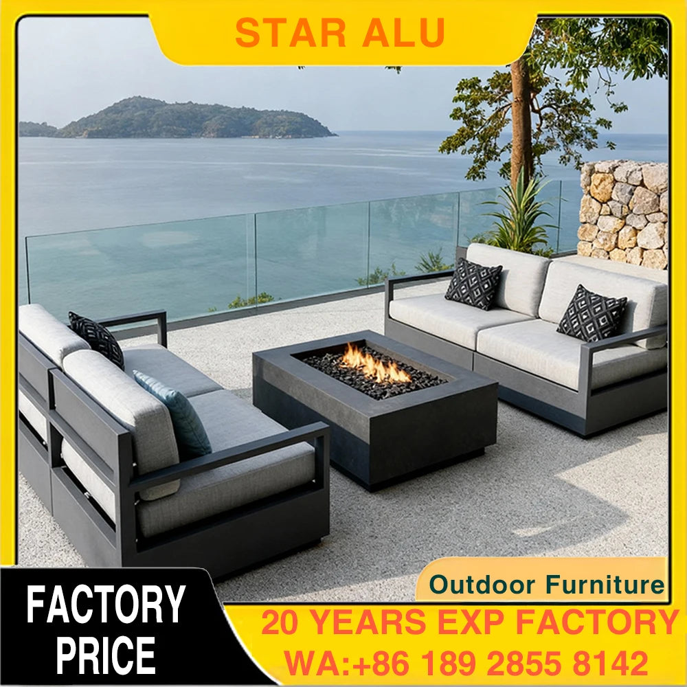 Hotel Outdoor Sofa Villa Aluminum Outdoor Sofa Set Resort Furniture Luxury Garden Furniture Patio Sofa with Coffee Table