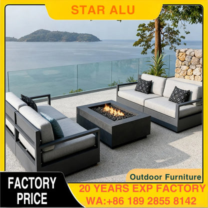 Hotel Outdoor Sofa Villa Aluminum Outdoor Sofa Set Resort Furniture Luxury Garden Furniture Patio Sofa with Coffee Table