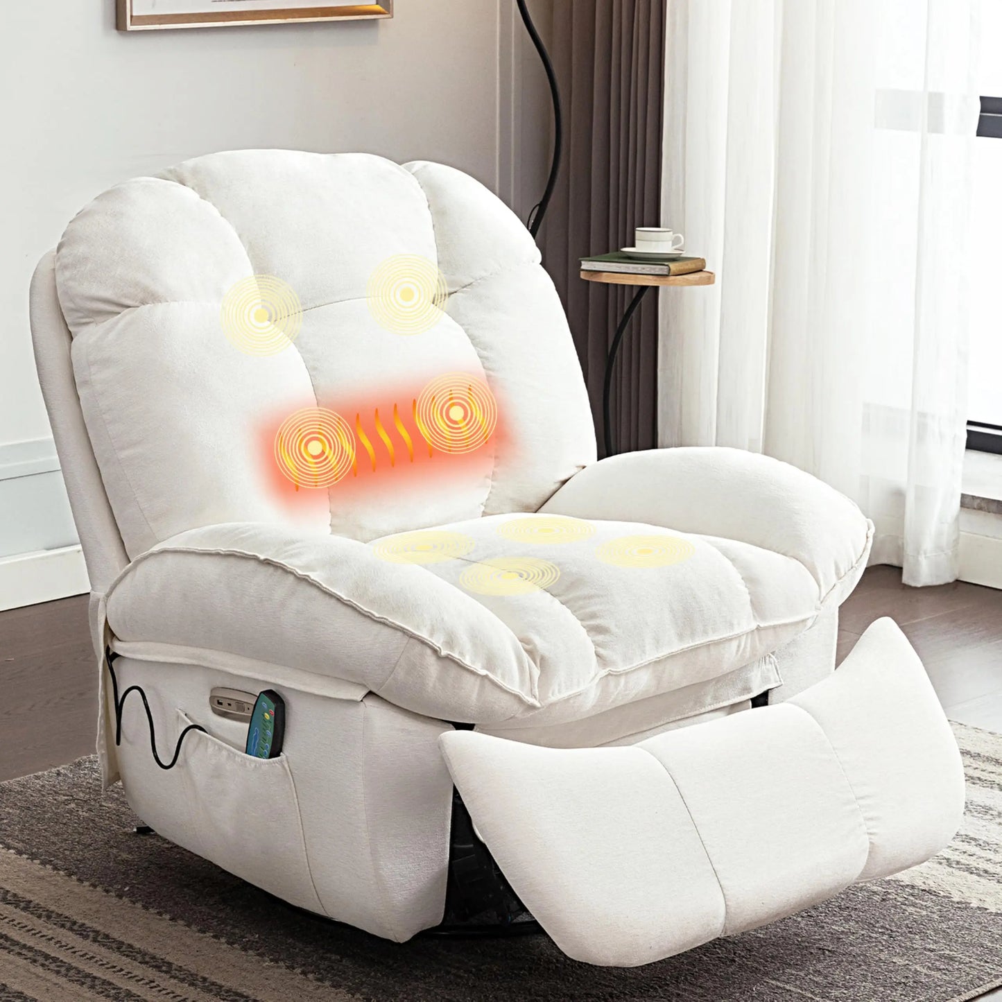 Electric Recliner Relax Chair with Heating, USB-A and USB-C Charging Ports for Bedroom, Living Room, Study - White