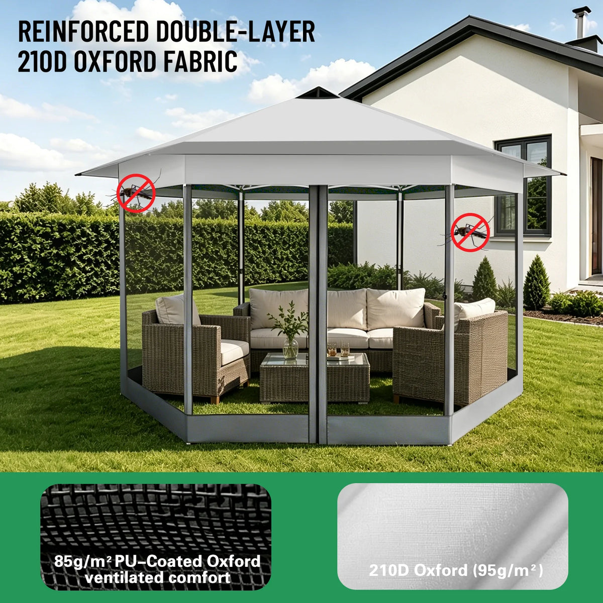 16x16FT Pop Up Gazebo Tent with Mosquito Netting, Gazebos on Clearance, Hexagonal Outdoor Canopy Shelter, Patented Center Lock 6-Sided Portable Gazebos, Pop Up Canopy Tent for Backyard
