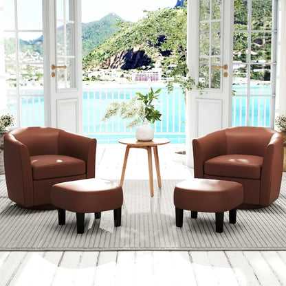 2PCS Swivel Barrel Chair w/Ottoman Footrest Curved Backrest Armrests Living Room