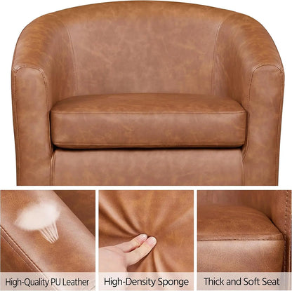 Accent Chairs Set of 2, Faux Leather Barrel Chairs Comfy Club Chairs, Modern Leather Armchairs with Soft Seat for Living Room