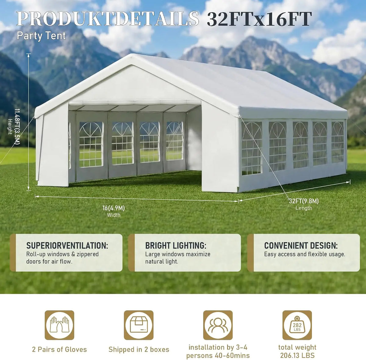32x16 HDPE Party Tent Heavy Duty Canopy For Weddings And Events