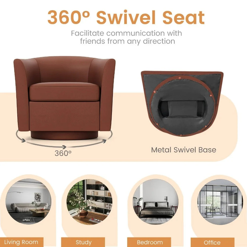 2PCS Swivel Barrel Chair w/Ottoman Footrest Curved Backrest Armrests Living Room