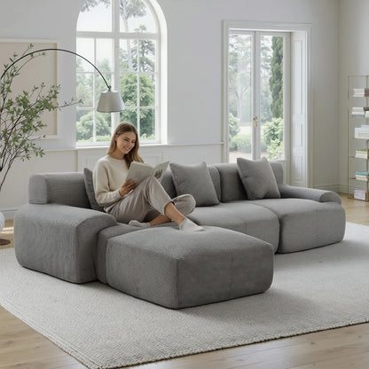 Dark Grey Modular Corduroy Sectional Sofa, Free Combination Lounge Couch with Ottoman, Modern Modular Sofa Set for Living Room