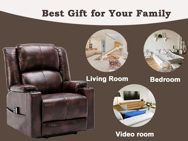 Comhoma Power Lift Recliner for Elderly, Lift Chair with Heat and Massage, Pu Recliner Sofa with Cup Holder