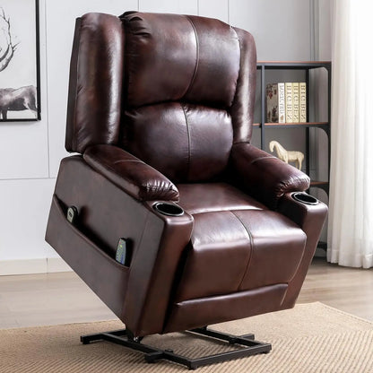 Comhoma Power Lift Recliner for Elderly, Lift Chair with Heat and Massage, Pu Recliner Sofa with Cup Holder