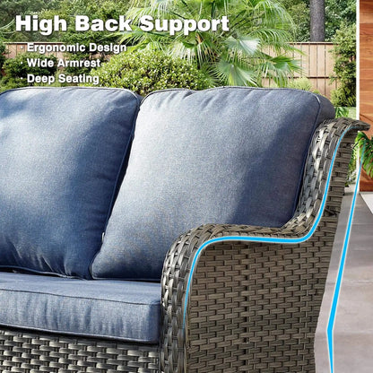 Outdoor Sofa Patio Furniture Set, Weather-Resistant PE Rattan Sectional with Cushions for Backyard.Garden.Deck, Easy-Clean, All-