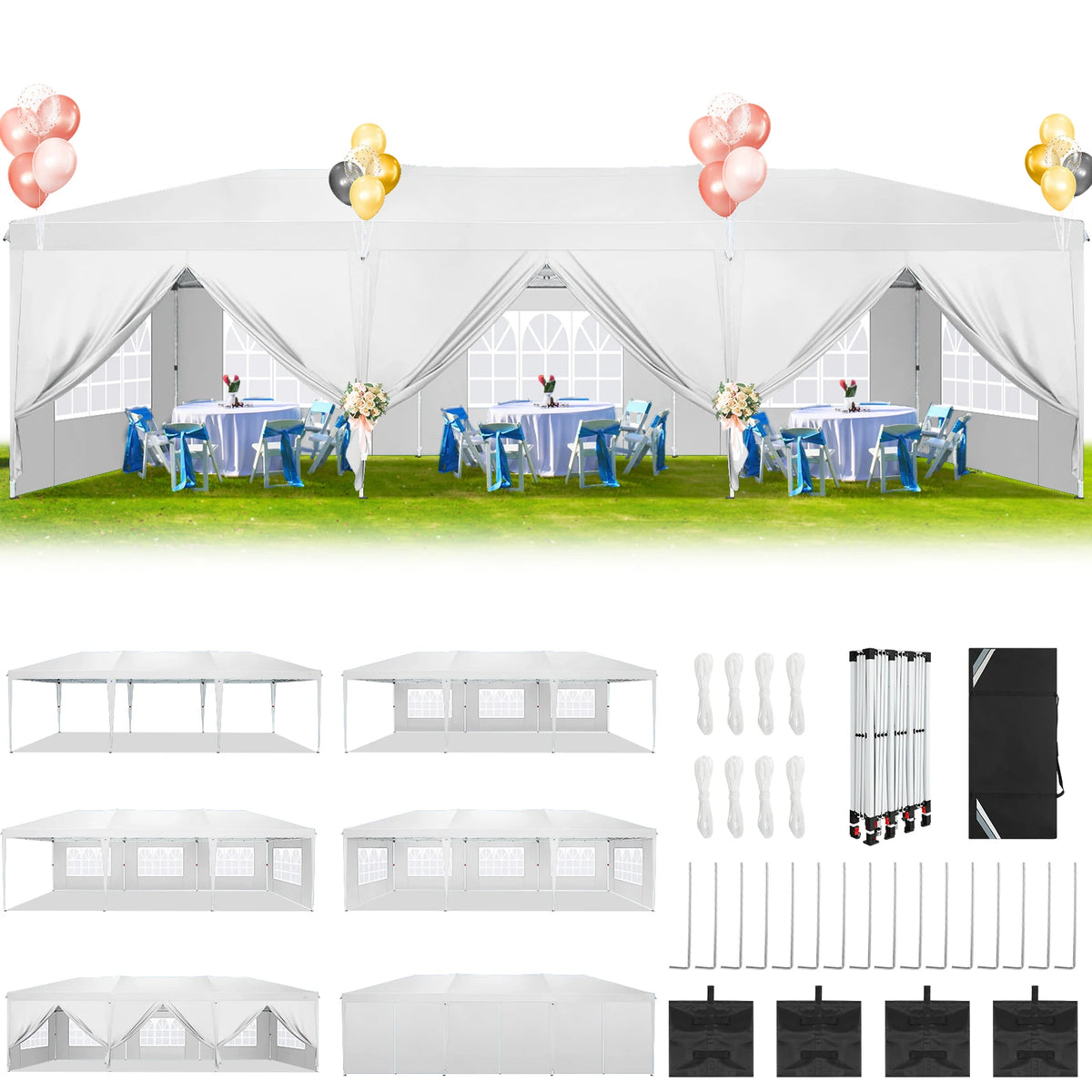 10x30ft Pop Up Canopy Tent with 8 Sidewalls Tents for Party Waterproof Camping Canopy,Outdoor Portable Gazebo for Backyard