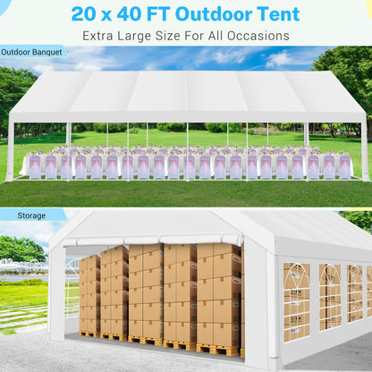 20x40FT Party Tent Heavy Duty Outdoor White Gazebo Event Shelter Wedding Canopy Tent for Parties Carport BBQ with Removable Sidewall Windows, Powder Coating (Better Than Galvanized)