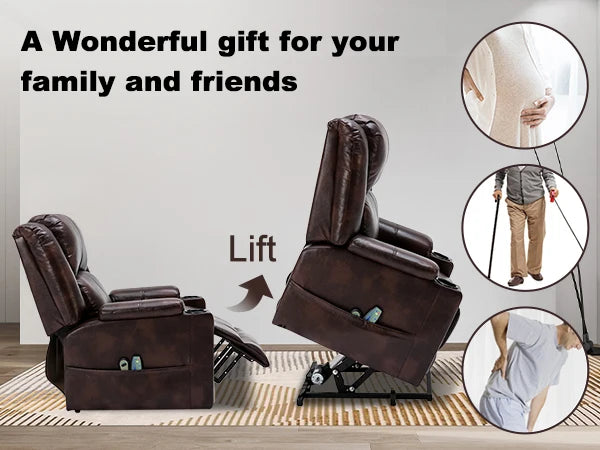 Comhoma Power Lift Recliner for Elderly, Lift Chair with Heat and Massage, Pu Recliner Sofa with Cup Holder