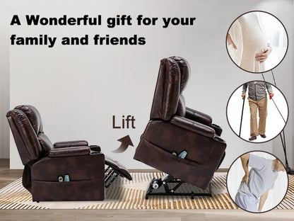 Comhoma Power Lift Recliner for Elderly, Lift Chair with Heat and Massage, Pu Recliner Sofa with Cup Holder