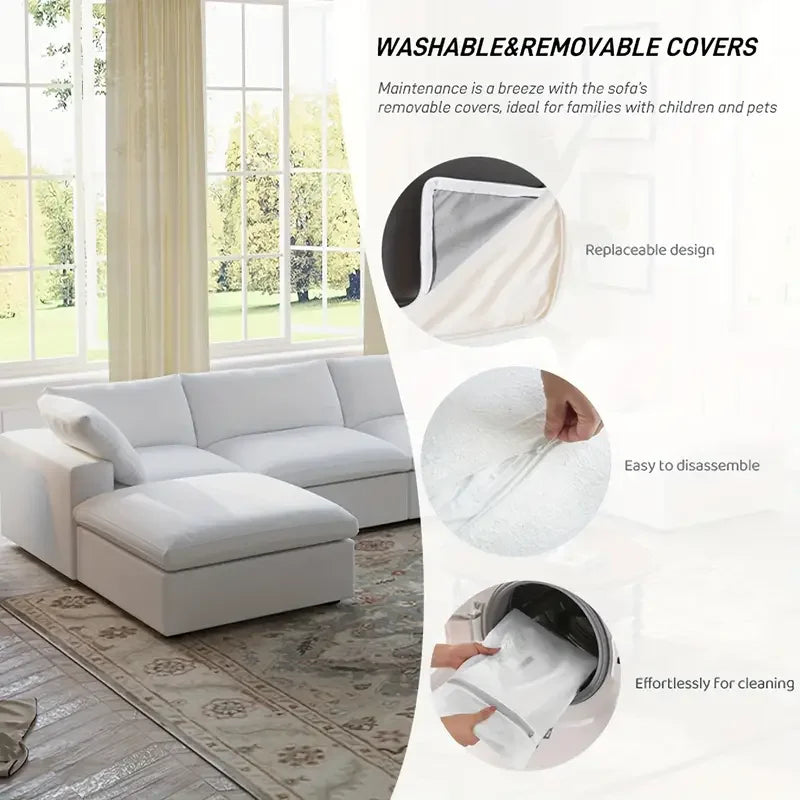Modular Convertible Cloud Couch 6-Seats U-Shaped Couches Comfy Down Filled Sectional Sofa With Ottomans Removable Cushion Covers