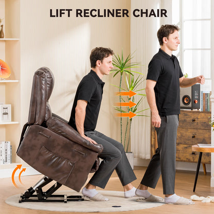 Comhoma Power Lift Recliner for Elderly, Lift Chair with Heat and Massage, Pu Recliner Sofa with Timing Function, Brown