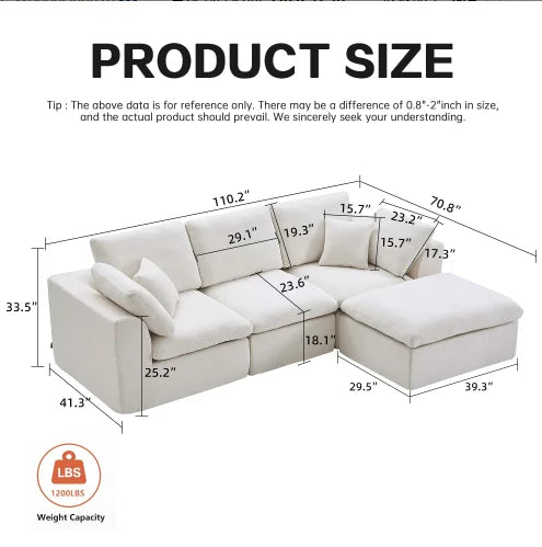 Modern Fabric Upholstered Compressed Cloud Sofa Ready to Ship USA Warehouse Villa L-Shaped Sectional for Living Room