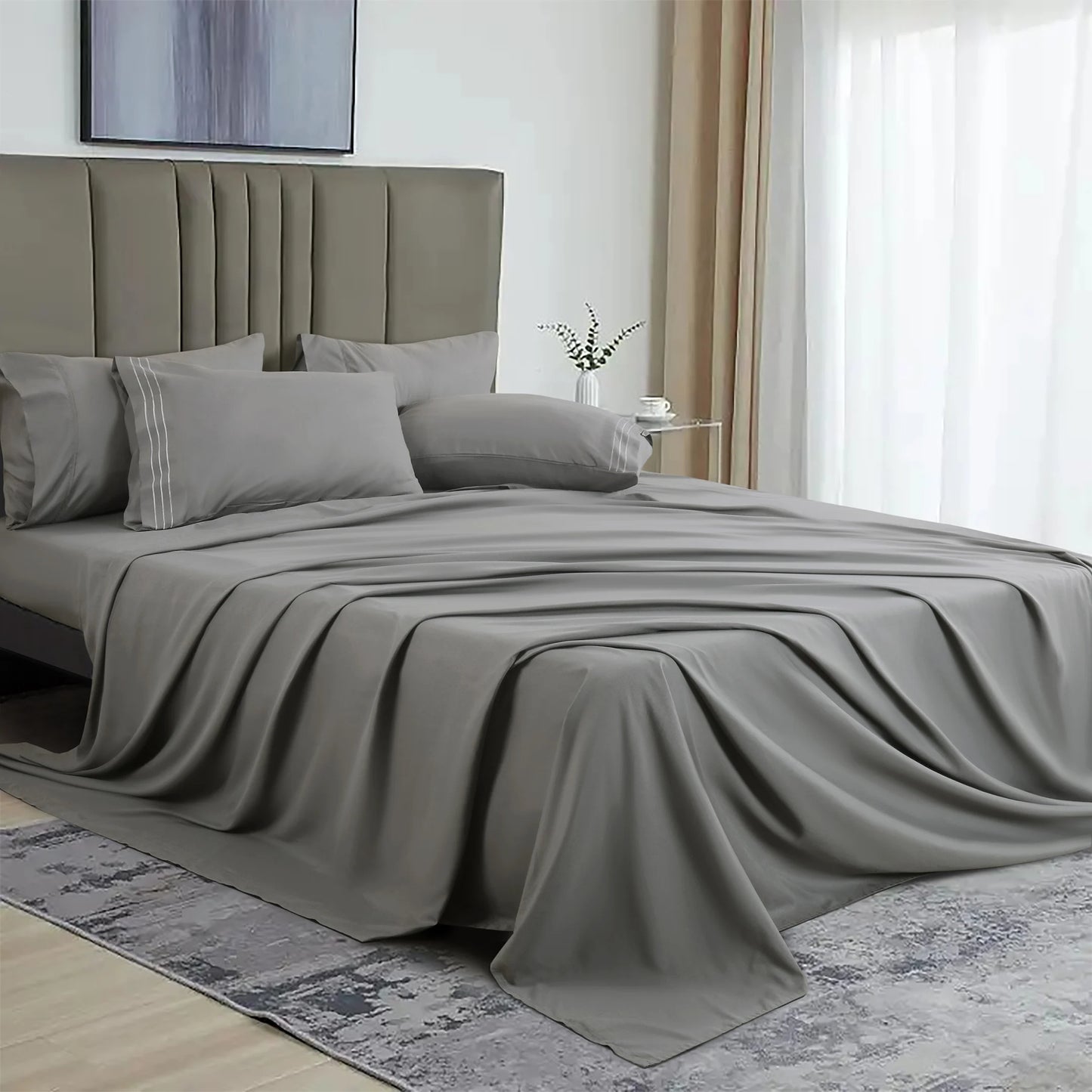 6Pcs Sheet Sets - Extra Soft Hotel Bed Sheets 16 inches Deep Pocket - Deep Pocket Fitted Sheet, Flat Sheet And 4 Pillowcases