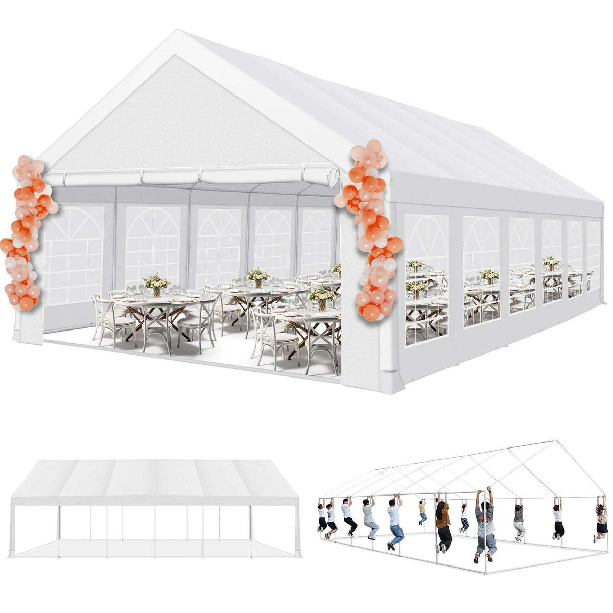 20x40FT Party Tent Heavy Duty Outdoor White Gazebo Event Shelter Wedding Canopy Tent for Parties Carport BBQ with Removable Sidewall Windows, Powder Coating (Better Than Galvanized)