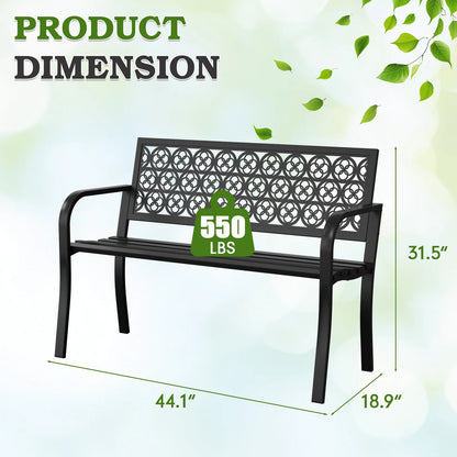 50" Heavy-Duty Garden Bench,600LBS Wrought Iron Welcome Patio Bench with PVC Back and, Outdoor Bench with Armrests for Porch