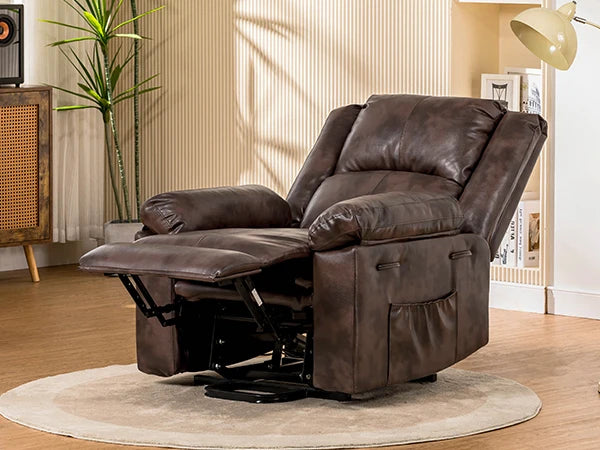 Comhoma Power Lift Recliner for Elderly, Lift Chair with Heat and Massage, Pu Recliner Sofa with Timing Function, Brown