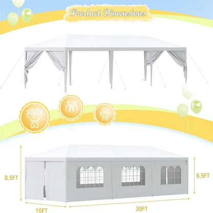 10x10/10X20/10x30FT Party Tent Outdoor Canopy Tent with Sidewalls Upgrade Removable, White Tents for Parties Waterproof