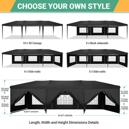 10x30ft Pop Up Canopy Tent with 8 Sidewalls Tents for Party Waterproof Camping Canopy,Outdoor Portable Gazebo for Backyard