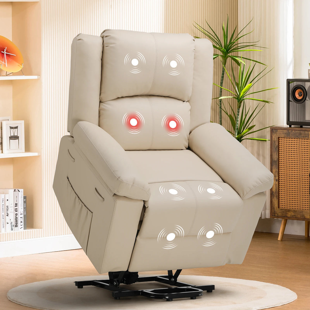 Comhoma Power Lift Recliner for Elderly, Lift Chair with Heat and Massage, Pu Recliner Sofa with Timing Function, Brown