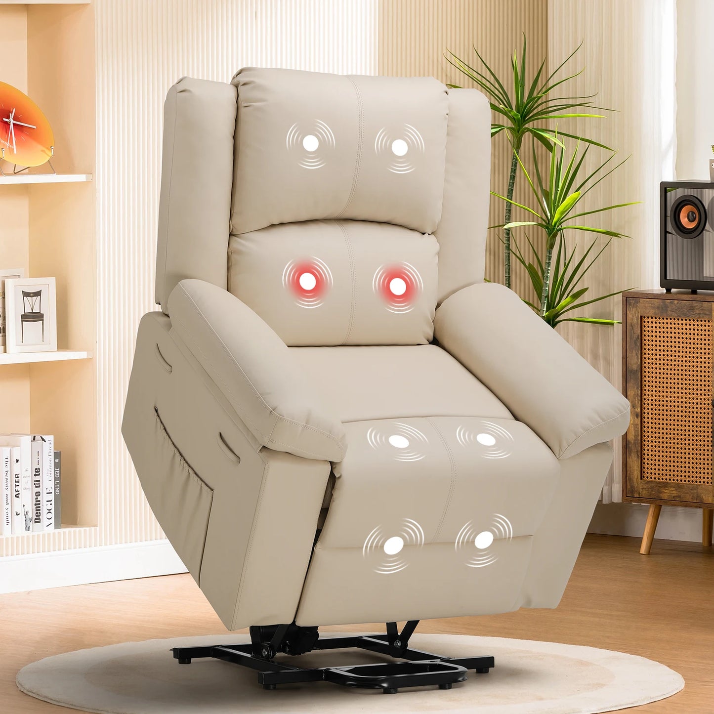 Comhoma Power Lift Recliner for Elderly, Lift Chair with Heat and Massage, Pu Recliner Sofa with Timing Function, Brown