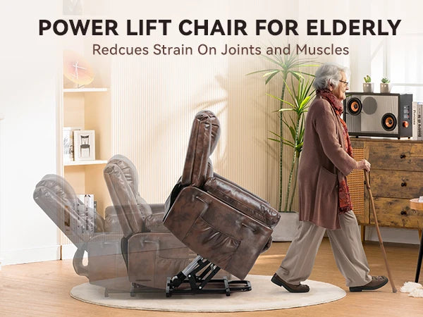 Comhoma Power Lift Recliner for Elderly, Lift Chair with Heat and Massage, Pu Recliner Sofa with Timing Function, Brown