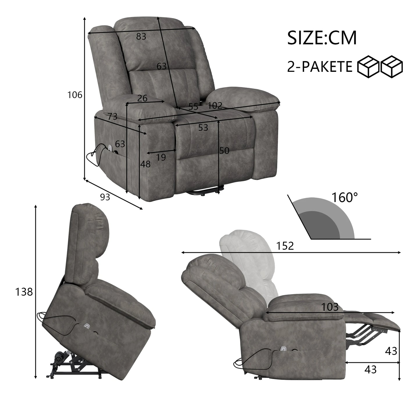 Superaly Electric Massage Chair with Massage & Heated Function,Footrest,Recliner Chair,Standable Armchair For Living Room,Grey