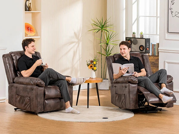 Comhoma Power Lift Recliner for Elderly, Lift Chair with Heat and Massage, Pu Recliner Sofa with Timing Function, Brown