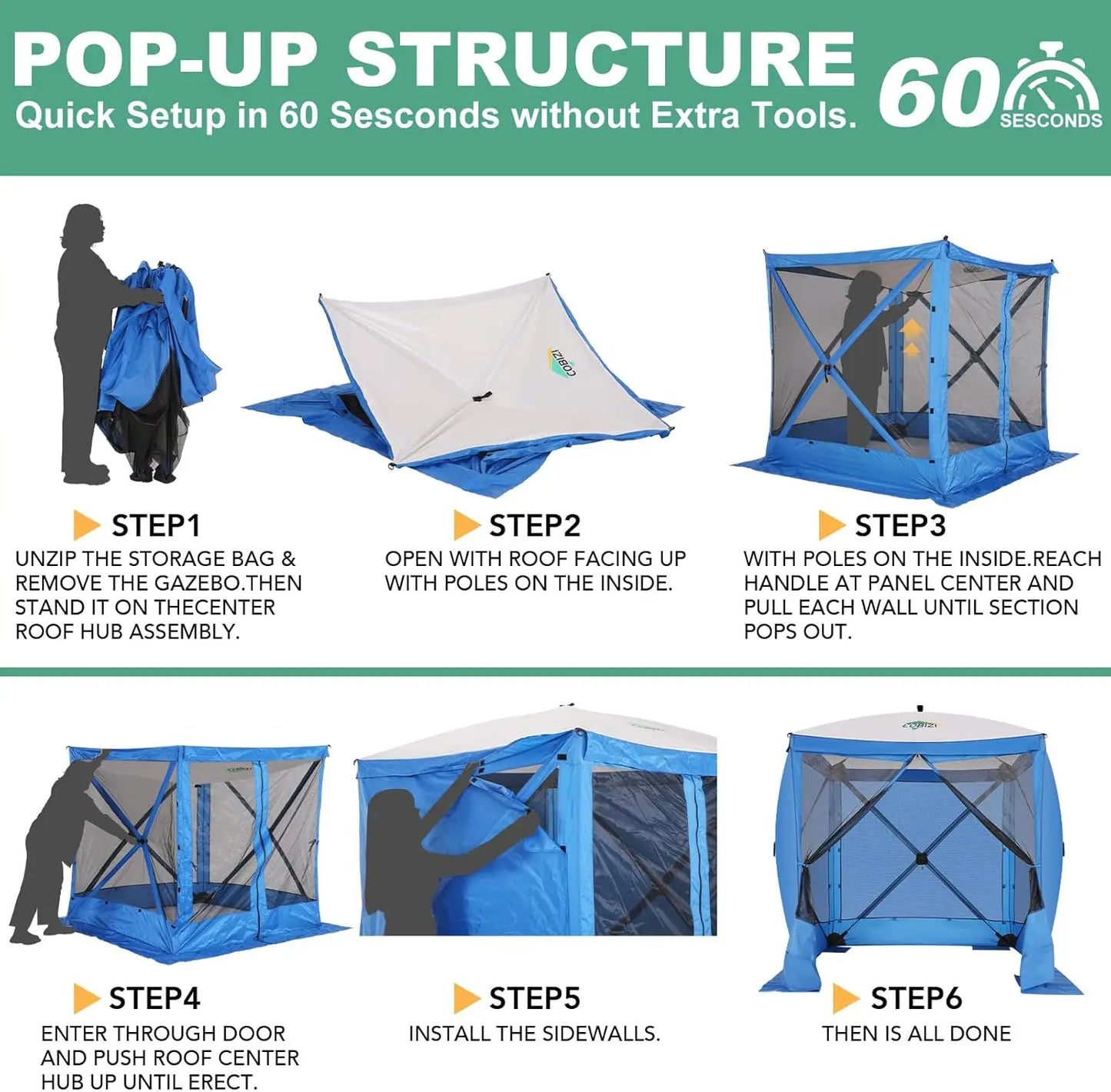 8x8ft Pop Up Gazebo Screen Tent Portable Outdoor Canopy Sunshade Shelter Awning With Carry Bag Ground Stakes With 3 Sidewall
