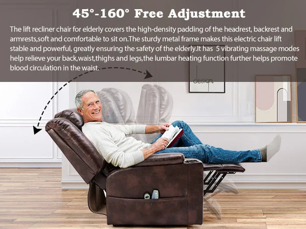 Comhoma Power Lift Recliner for Elderly, Lift Chair with Heat and Massage, Pu Recliner Sofa with Cup Holder