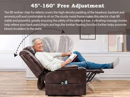 Comhoma Power Lift Recliner for Elderly, Lift Chair with Heat and Massage, Pu Recliner Sofa with Cup Holder