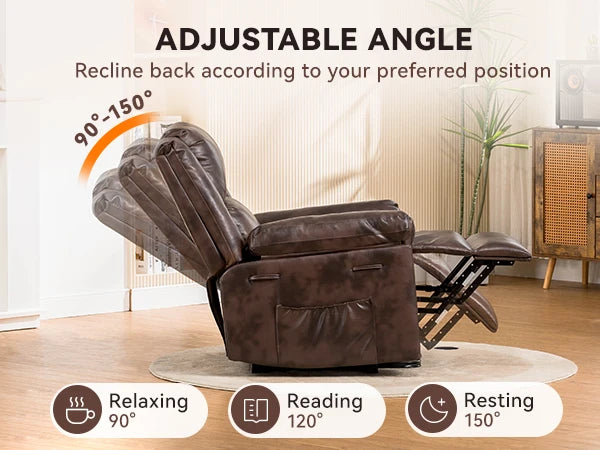 Comhoma Power Lift Recliner for Elderly, Lift Chair with Heat and Massage, Pu Recliner Sofa with Timing Function, Brown