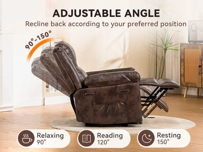 Comhoma Power Lift Recliner for Elderly, Lift Chair with Heat and Massage, Pu Recliner Sofa with Timing Function, Brown