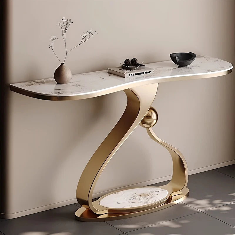 Modern Entryway Hallway Extendable Stone Top Italian Light Luxury Long Narrow Console Table Metal Base Customizable Design