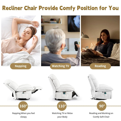 Electric Recliner Relax Chair with Heating, USB-A and USB-C Charging Ports for Bedroom, Living Room, Study - White