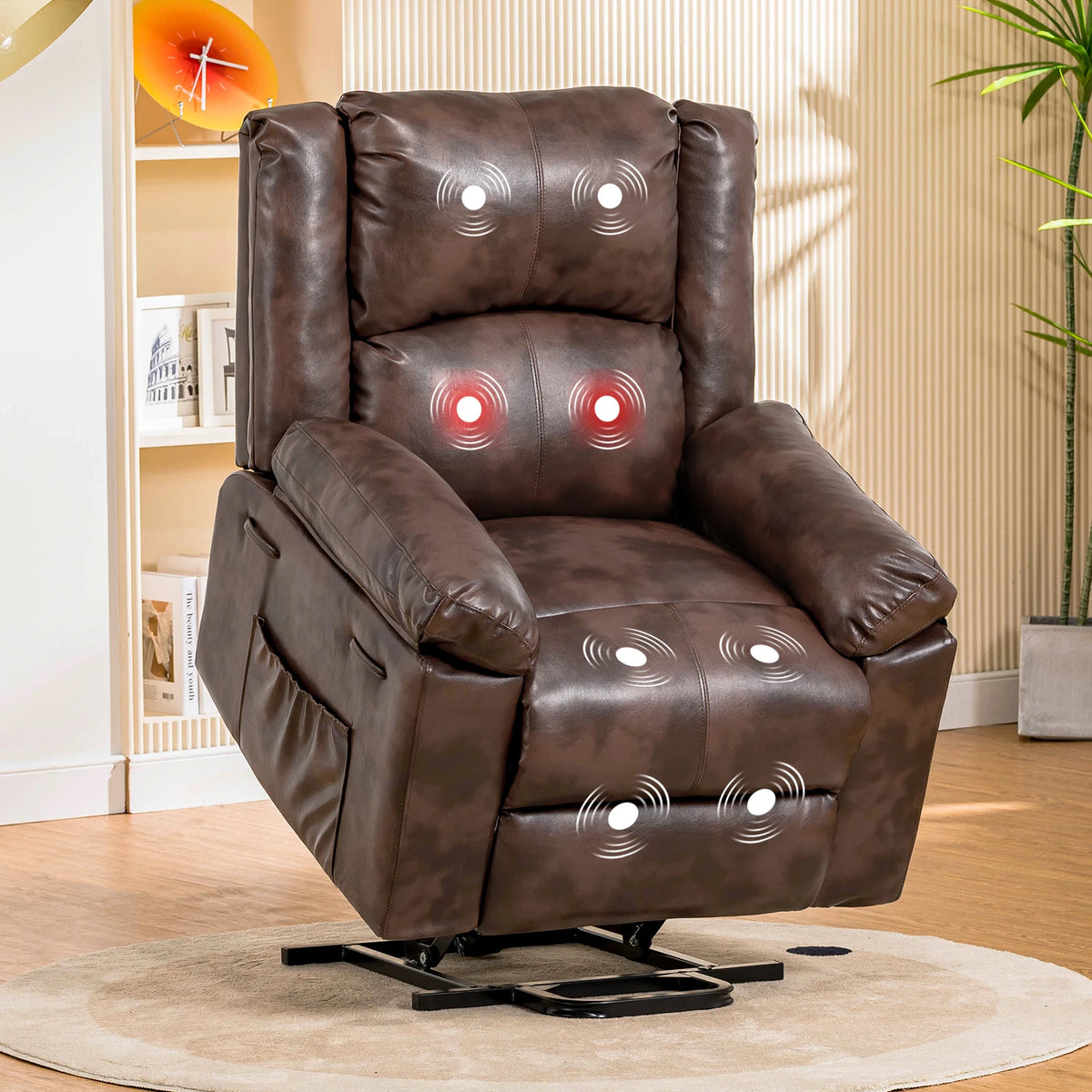 Comhoma Power Lift Recliner for Elderly, Lift Chair with Heat and Massage, Pu Recliner Sofa with Timing Function, Brown