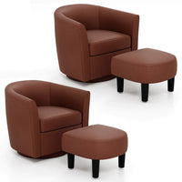 2PCS Swivel Barrel Chair w/Ottoman Footrest Curved Backrest Armrests Living Room
