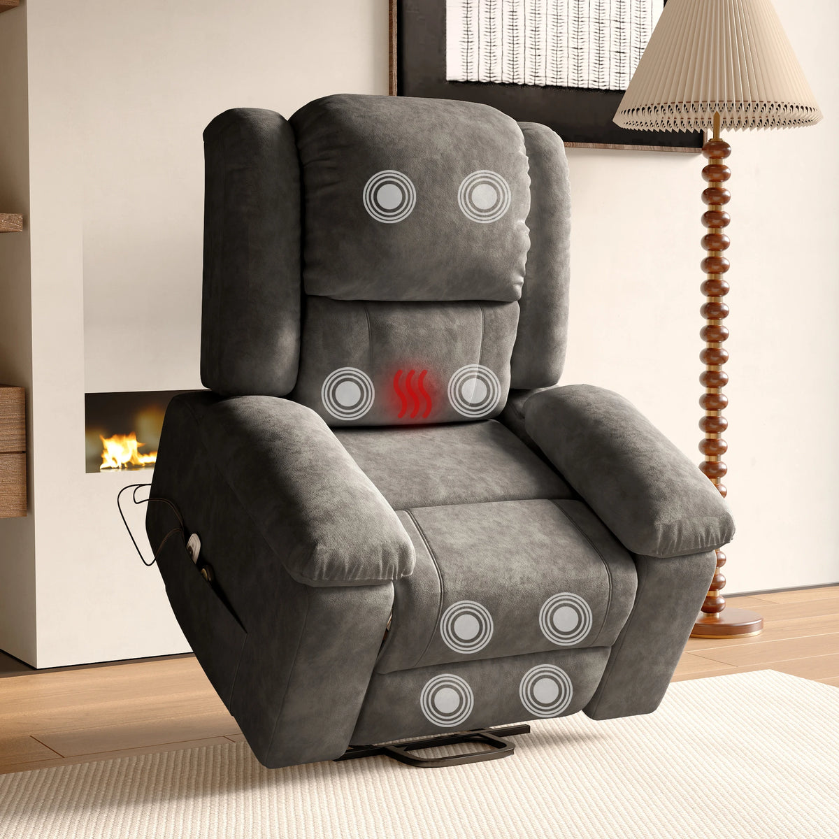 Electric heated Massage Armchair, Armchair Relaxation with reclinting function, vibrating Massage and heating, Gray