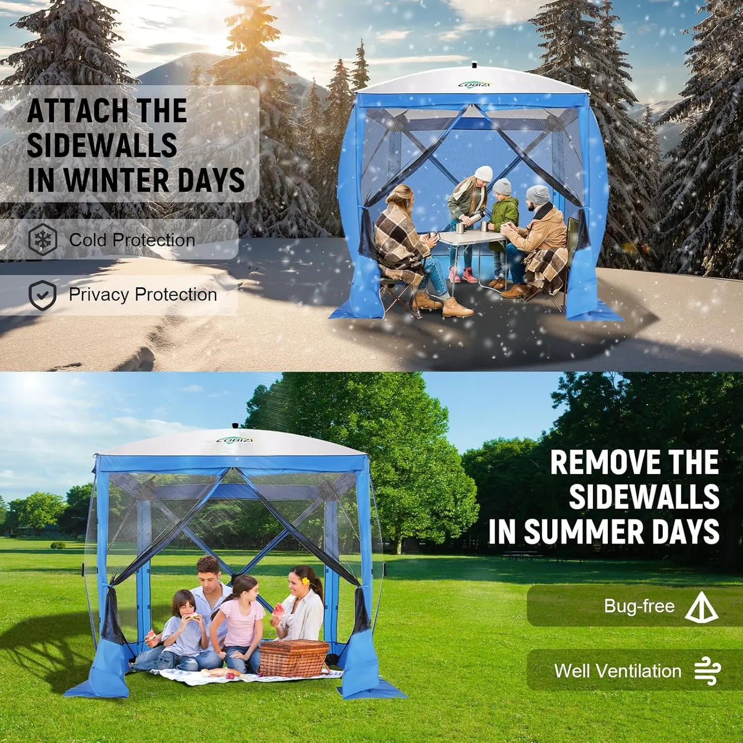 8x8ft Pop Up Gazebo Screen Tent Portable Outdoor Canopy Sunshade Shelter Awning With Carry Bag Ground Stakes With 3 Sidewall