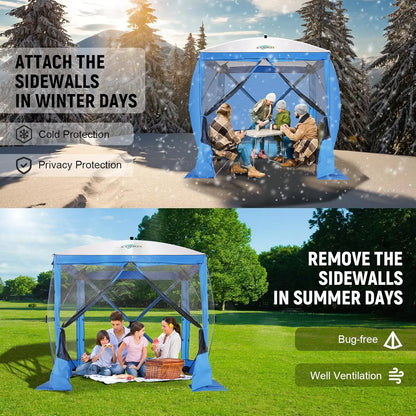 8x8ft Pop Up Gazebo Screen Tent Portable Outdoor Canopy Sunshade Shelter Awning With Carry Bag Ground Stakes With 3 Sidewall
