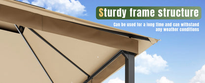 Aoxun 12x10 Heavy Duty Gazebo with Curtain and Mosquito Netting Double Roof Patio Tent Zipper Screen Backyard Garden Lawn Shelter Beige