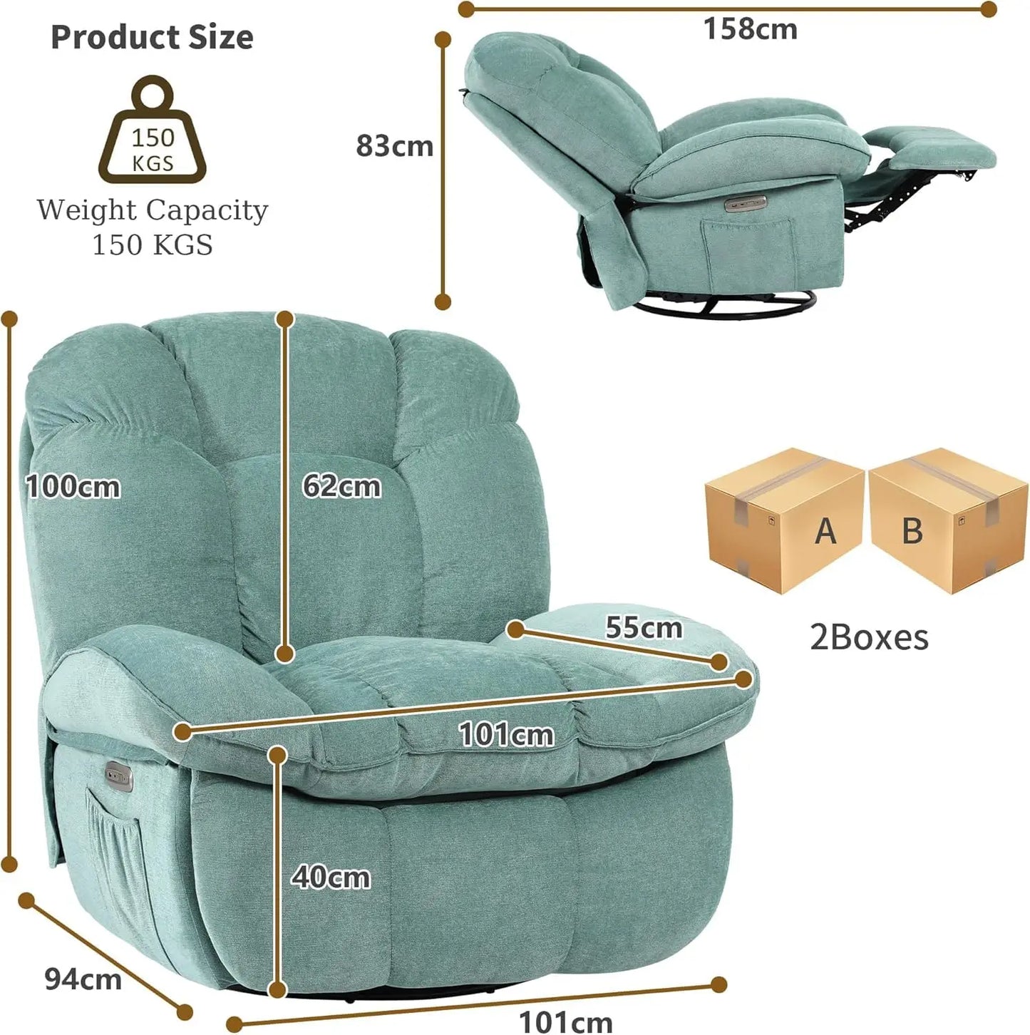 Electric Relaxation armchair Relaxation armchair with Massage and Heating Function with USB-A and USB-C Charging Port for Bedroom,