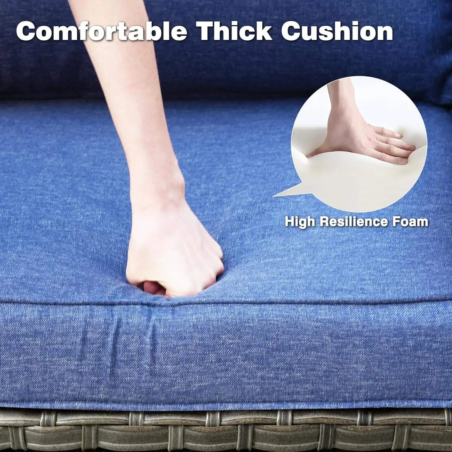 Outdoor Sofa Patio Furniture Set, Weather-Resistant PE Rattan Sectional with Cushions for Backyard.Garden.Deck, Easy-Clean, All-