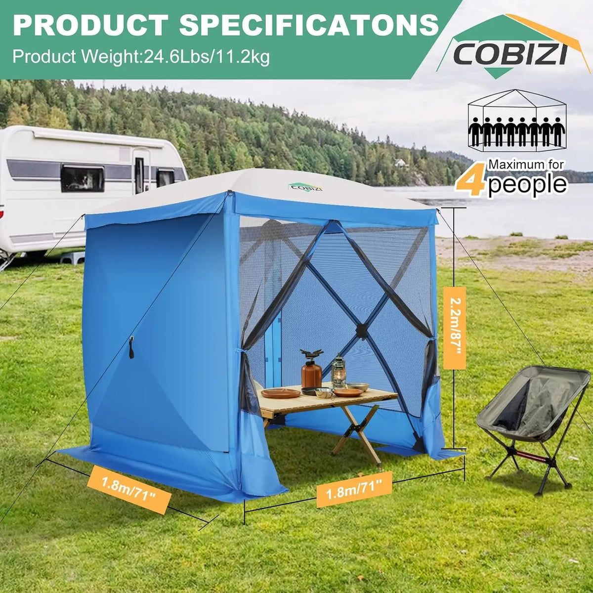 8x8ft Pop Up Gazebo Screen Tent Portable Outdoor Canopy Sunshade Shelter Awning With Carry Bag Ground Stakes With 3 Sidewall